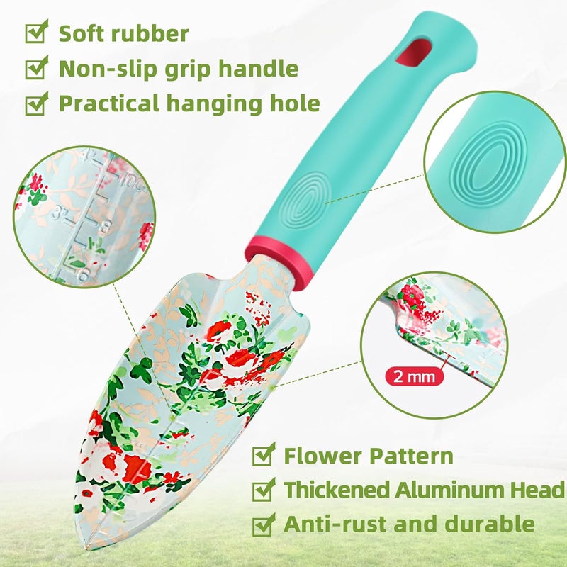 WANCHI Garden Tools Set 10 Piece Heavy Duty Floral Garden Tool Set Gardening Gifts for Women Men Birthday Rust-Proof Aluminum Garden Hand Tools Gardening Kit with Tote Bag Apron Glove - Image 4